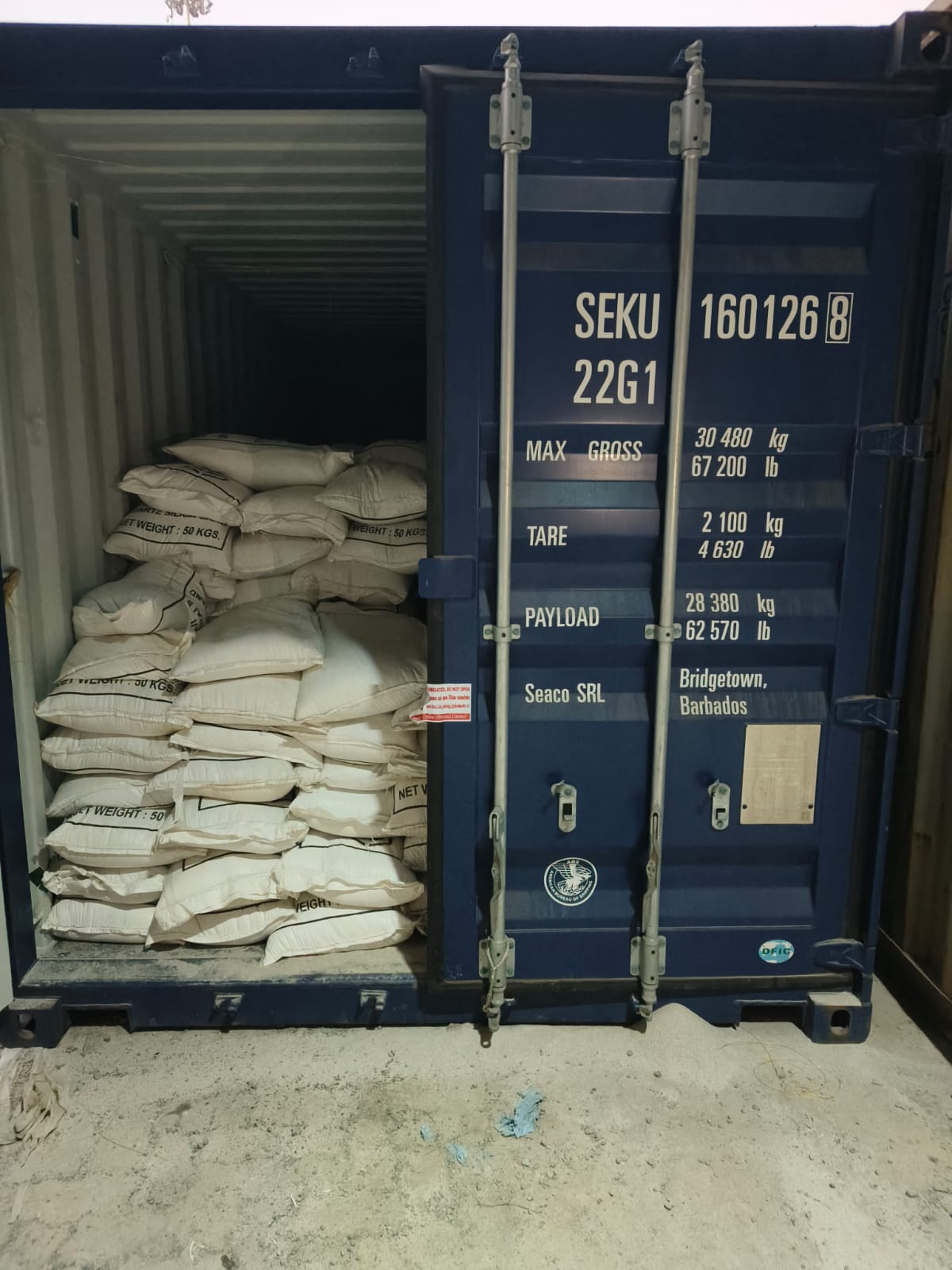 Industrial minerals stuffed in containers for international shipping