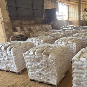 Packed industrial minerals ready for bulk export and international shipment